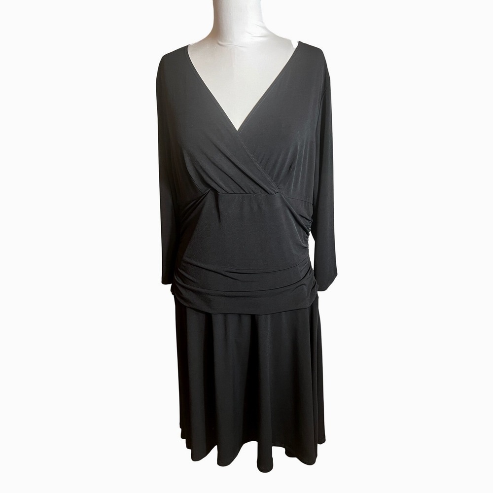Rekucci Women Black Crossover Tummy Control Dress RE7009 Size 16 NWT